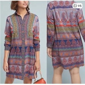 Maeve Anthropologie Casablanca Silk Dress Button Down Shirt Dress- size 12